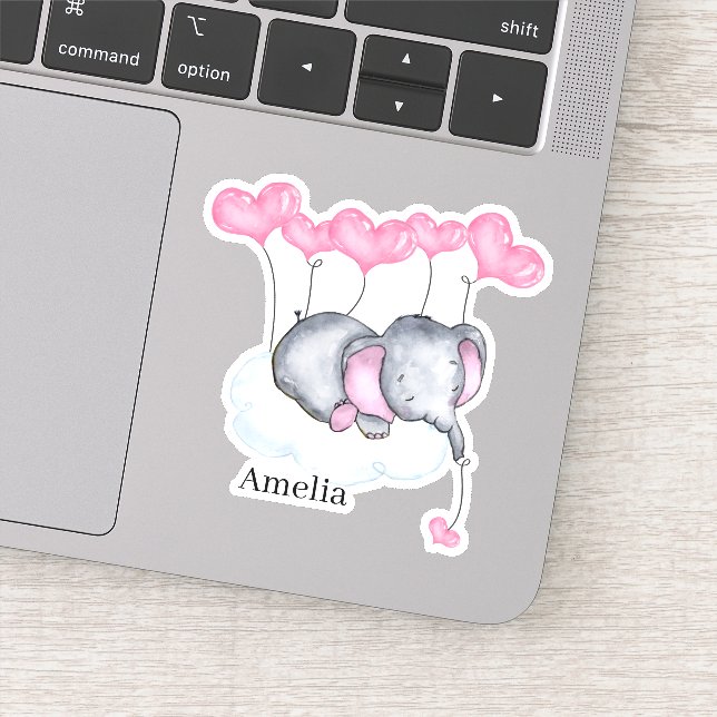 Adesivo Baby Girl Elephant on Cloud with Pink Hearts Vinyl (Detalhe)