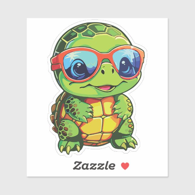 Adesivo Baby Turtle Sticker with Glasses - Kawaii Vinyl  (Folha)