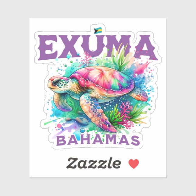 Adesivo Bahamas Souvenir Presente: Exuma Bahamas Tartaruga (Folha)