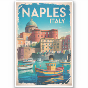 Adesivo Baía de Nápoles Itália Ilustração Arte de Viagem V