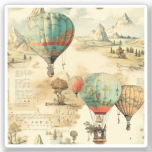 Adesivo Balão de Vintage Ar Quente em Paisagem Serena (10)