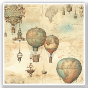Adesivo Balão de Vintage Ar Quente em Paisagem Serena (12)