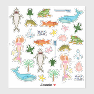 Adesivo Baleias de Peixes Sereias Oceanos de Praia