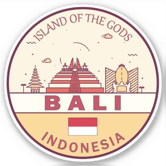 Adesivo Bali Indonesia Skyline Emblem (Frente)