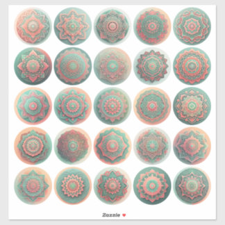 Adesivo Bali Peach e Green Mandala Stickers Sheet de 25