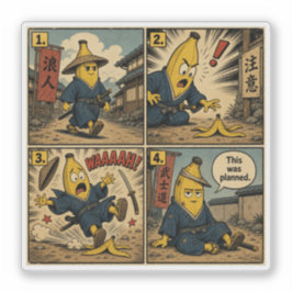 Adesivo Banana Ronin Slip — Tira Cômica Divertida de Bushi