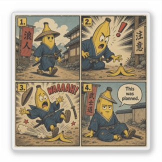Adesivo Banana Ronin Slip — Tira Cômica Divertida de Bushi