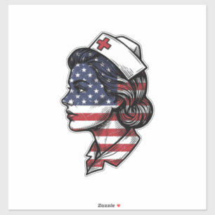 Adesivo Bandeira Americana Vintage Perfil de Enfermeira De