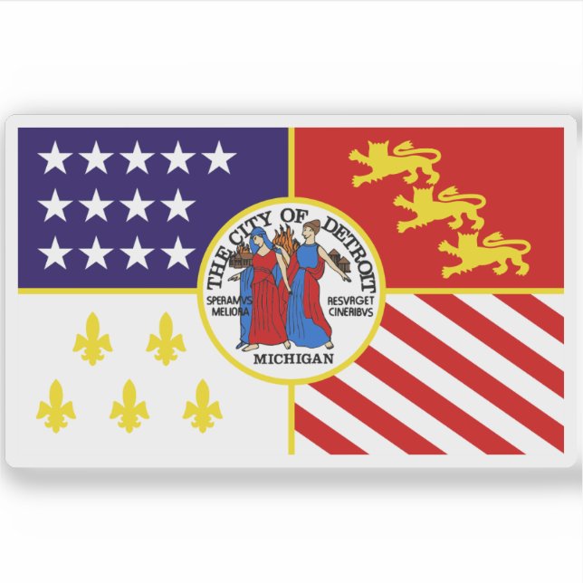 Adesivo Bandeira de Detroit, Michigan (1976-2000) (Frente)