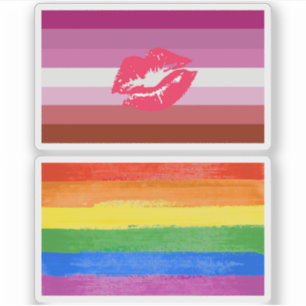 Adesivo Bandeira do Orgulho Lésbica com Batom e Lábios