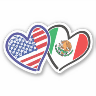 Adesivo Bandeiras do Coração Mexicano-Americano
