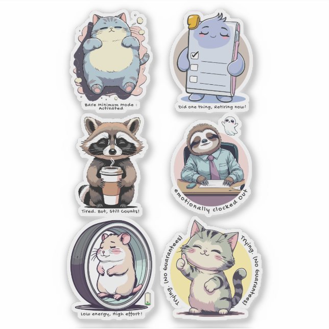 Adesivo Bare Minimum Club Sticker Sheet | Relatable funny (Frente)