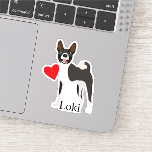 Adesivo Basenji Preto e Branco Nome Personalizado Fofo