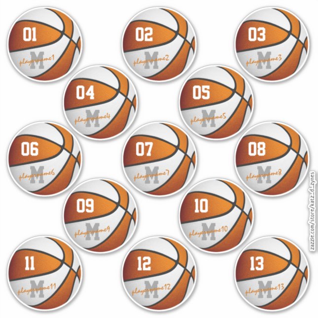 Adesivo basquete branco laranja 13 atletas de (Frente)