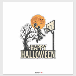 Adesivo Basquete de Halloween Feliz Halloween Esporte Vint