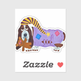 Adesivo Basset Hound in PJs with teddy bear