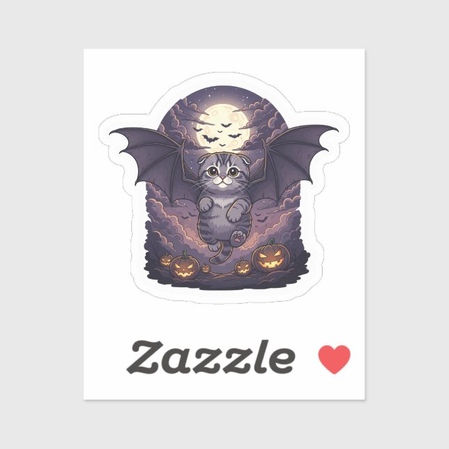 Adesivo Bat Wing Fold - Scottish Fold Bat Cat Halloween (Folha)