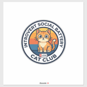 Adesivo Bateria Social de Introvertido Gato Fofo Design de