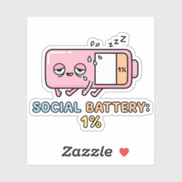 Adesivo Bateria Social Kawaii 1% Energia de Introvertido E