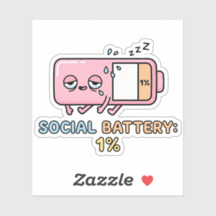 Adesivo Bateria Social Kawaii 1% Energia de Introvertido E