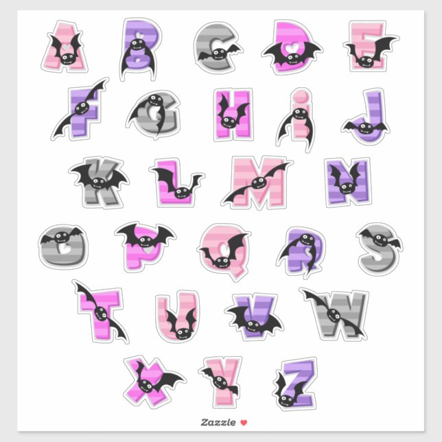 Adesivo Batty Alphabet Stickers | Cute Bat Letter & Number (Folha)