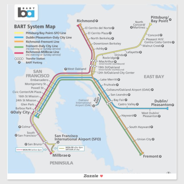 Adesivo Bay Area Bart Train Map (Folha)