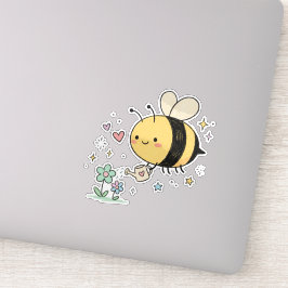 Adesivo Be The Buzz | Cute Honeybee Watering Wildflowers 