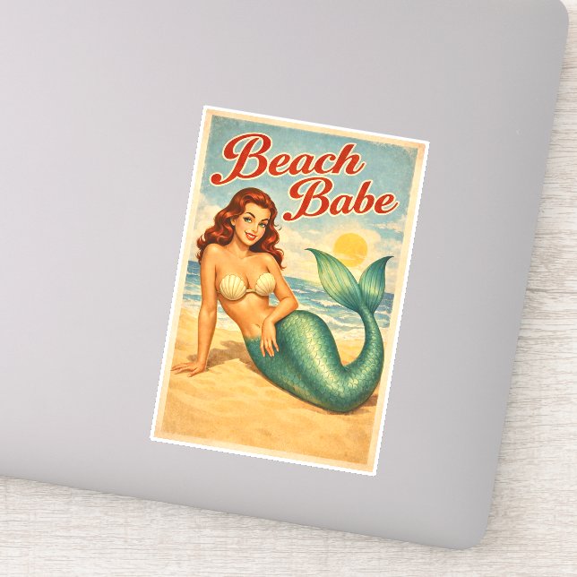 Adesivo Beach Babe Pin-Up Mermaid - Retro Coastal Life Art (Detalhe)