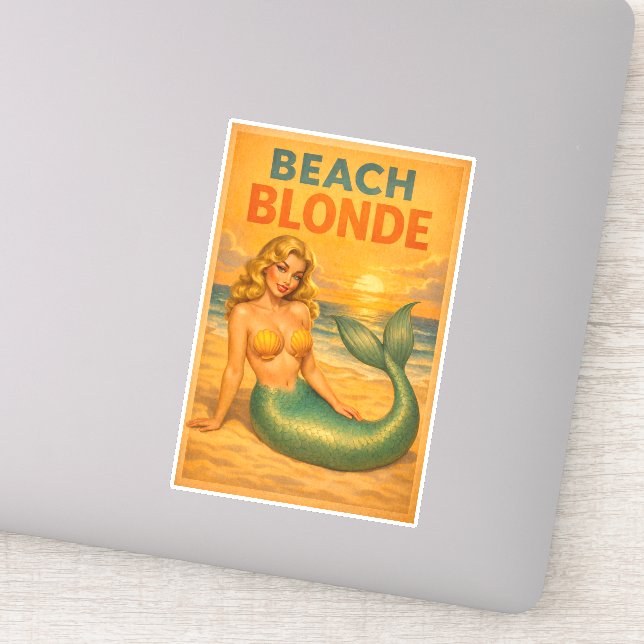Adesivo Beach Blonde Pin-Up Mermaid Retro Coastal Life Art (Detalhe)