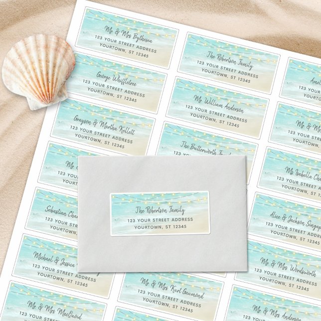 Adesivo Beach Ocean Lights Wedest Address Labels (Criador carregado)