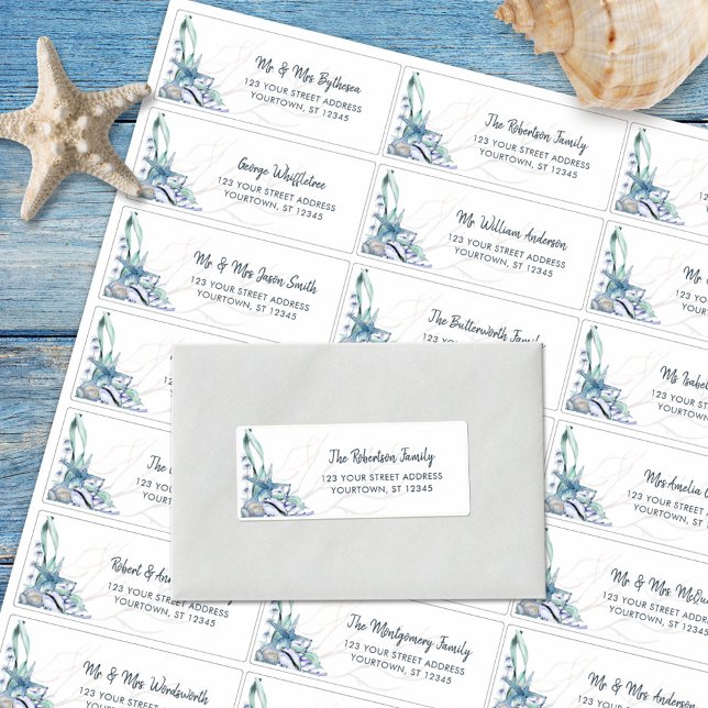 Adesivo Beach Seashell Ocean Wedding Guest Address Labels (Criador carregado)