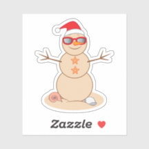Beach Snowman em Santa Hat