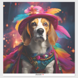 Adesivo Beagle em um chapéu de penas
