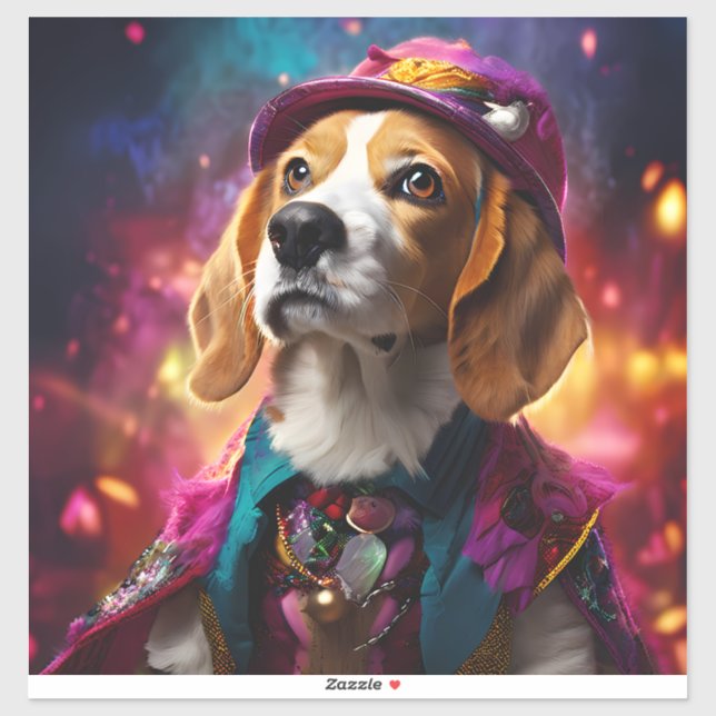 Adesivo Beagle em um chapéu rosa (Folha)