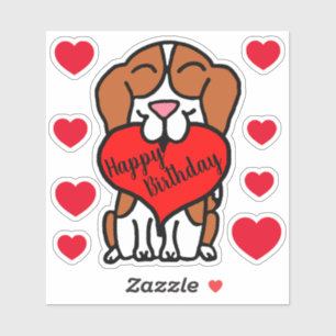 Adesivo Beagle Happy Birthday Hearts