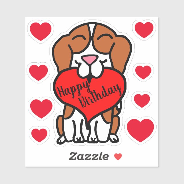 Adesivo Beagle Happy Birthday Hearts (Folha)