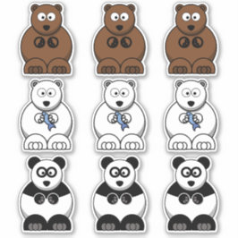 Adesivo Bear Panda, Polar & Brown Bear Cartoon