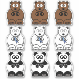 Adesivo Bear Panda, Polar & Brown Bear Cartoon