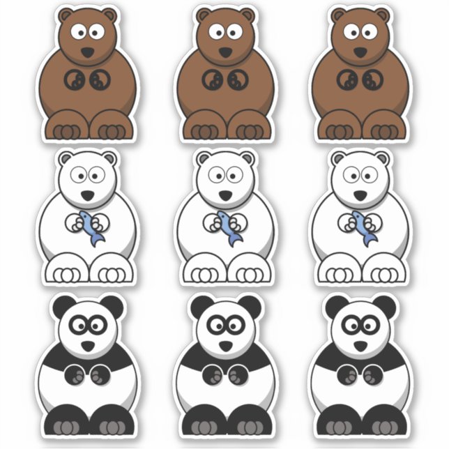 Adesivo Bear Panda, Polar & Brown Bear Cartoon (Frente)