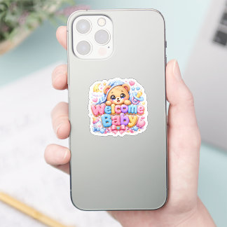 Adesivo Bebê Bem-vindo Urso de Pelúcia Kawaii Rosa Pastel