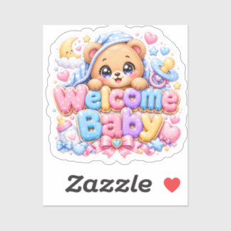 Adesivo Bebê Bem-vindo Urso Teddy Kawaii Fofo Rosa Pastel 