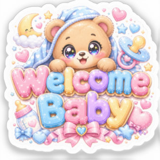 Adesivo Bebê Bem-vindo Urso Teddy Kawaii Fofo Rosa Pastel