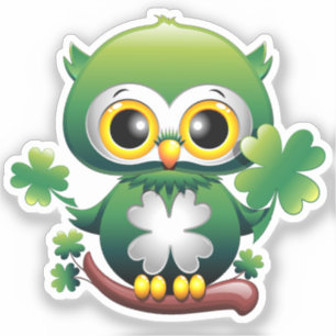 Adesivo Bebê Coruja Fofo St Patrick Desenho Animado
