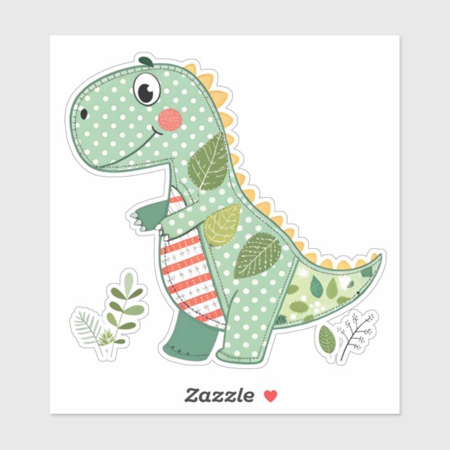 Adesivo Bebê Dinossauro de Patchwork Fofo (Folha)