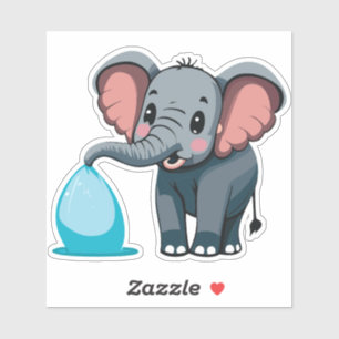 Adesivo Bebê Elefante Fofo Pulverizando Água da Tromba