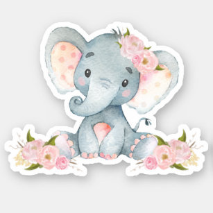Adesivo Bebê-Elefante Rosa-Floral Cortado Vinilo Stico