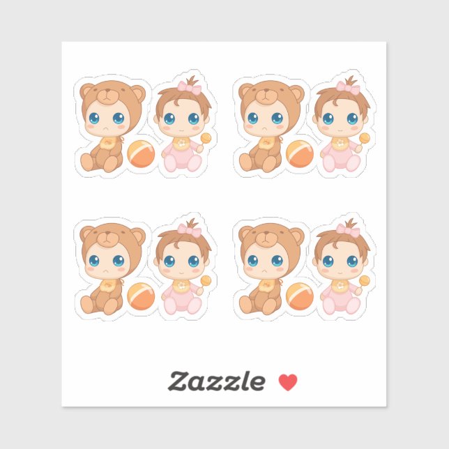 Adesivo Bebê gêmeas do urso conjunto de macacões 4 (Folha)