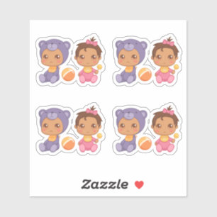 Adesivo Bebê gêmeas ursos roxos macacão conjunto de 4 stic