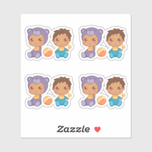 Adesivo Bebê gêmeos ursos roxos macacão conjunto de 4 pali