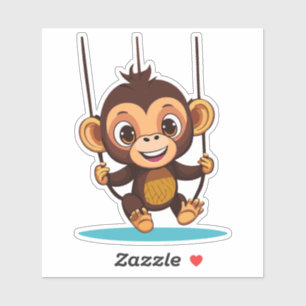 Adesivo Bebê Macaco Fofo Balançando no Balanço da Árvore